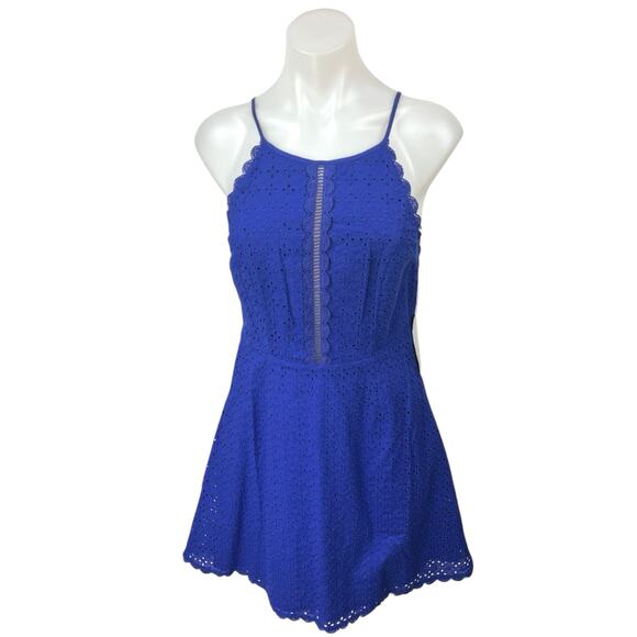 NEW Lulus Blue Embroidered Eyelet Sleeveless Cami Fit & Flare Mini Dress Size S - Picture 1 of 5